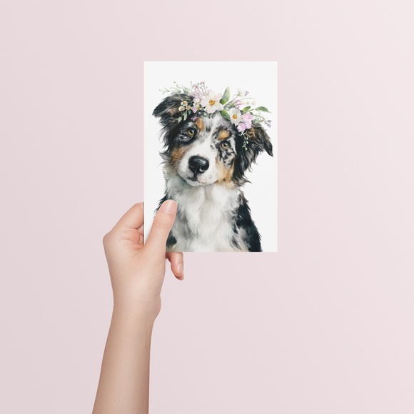 Watercolor Australian Shepherd Dog Portrait Wall Art Print, Unframed - Picture 5 of 7